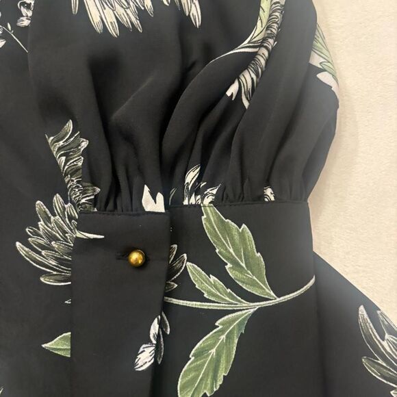 Who What Wear Dark Green & White Floral Silk Blouse | Bow Tie Neck | Size XL - Picture 2 of 5